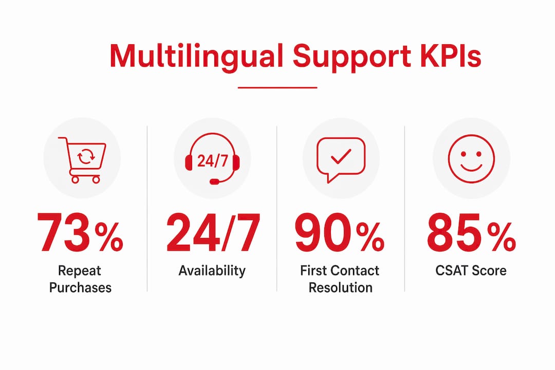 Infographic displaying key multilingual support performance metrics