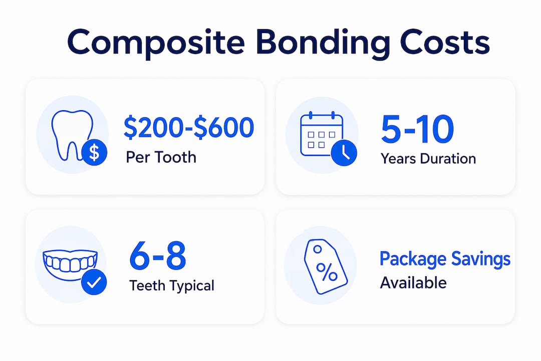 Infographic showing composite bonding cost and details