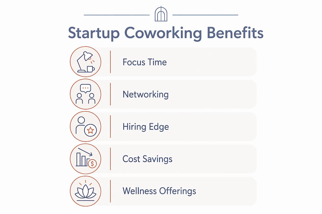 Infographic showing startup coworking benefits steps