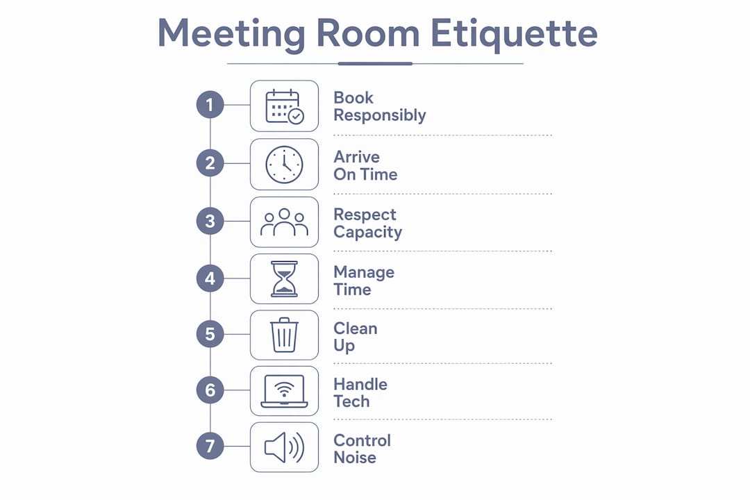 Infographic illustrating meeting room etiquette steps