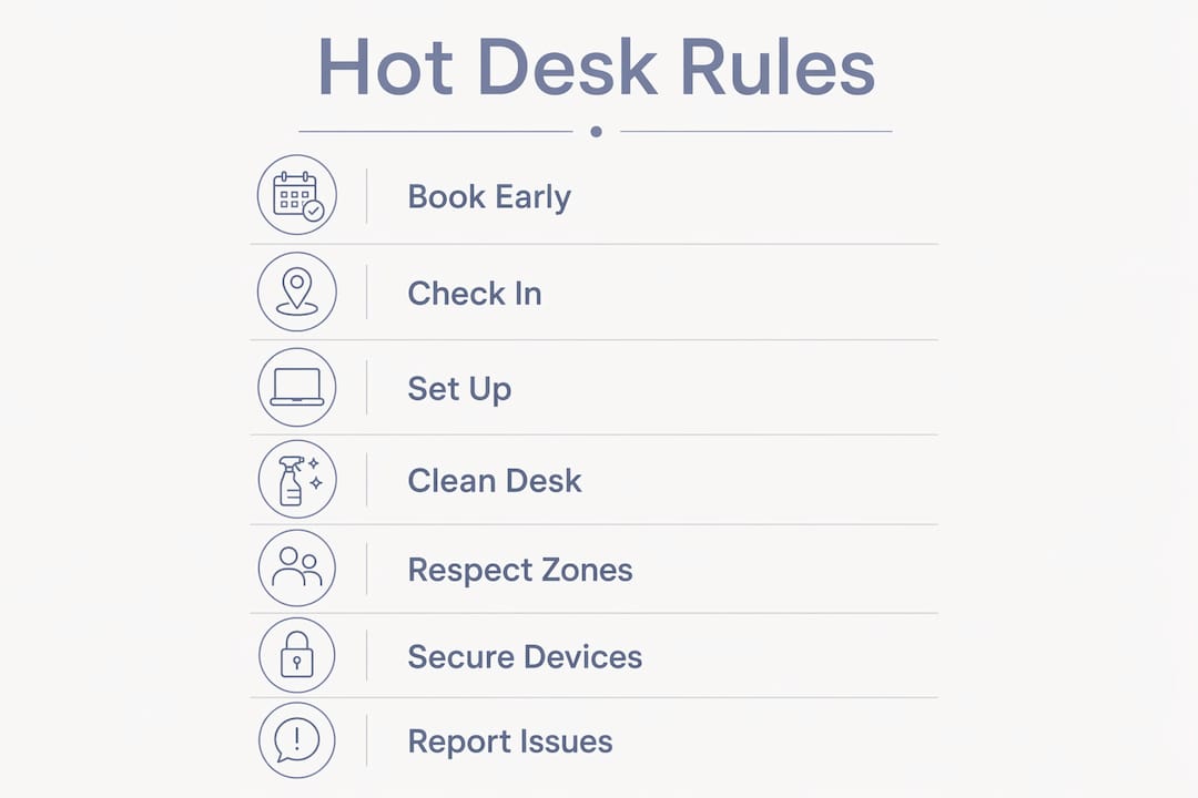 Infographic showing hot desk etiquette rules