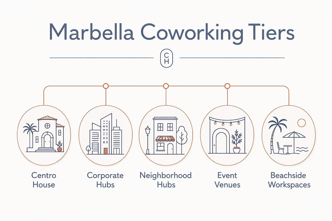 Infographic showing coworking space tiers in Marbella