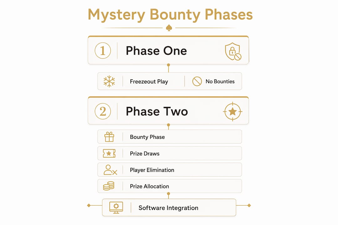 Infographic illustrating mystery bounty poker tournament phases