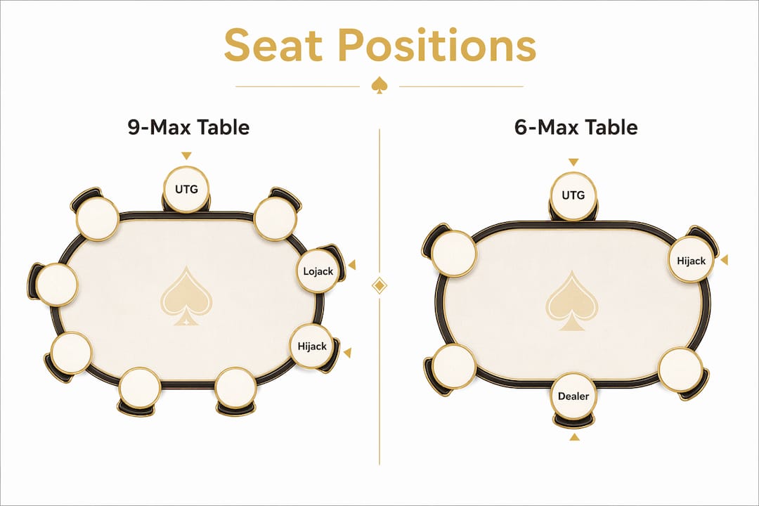 Infographic comparing 9-max and 6-max seat positions