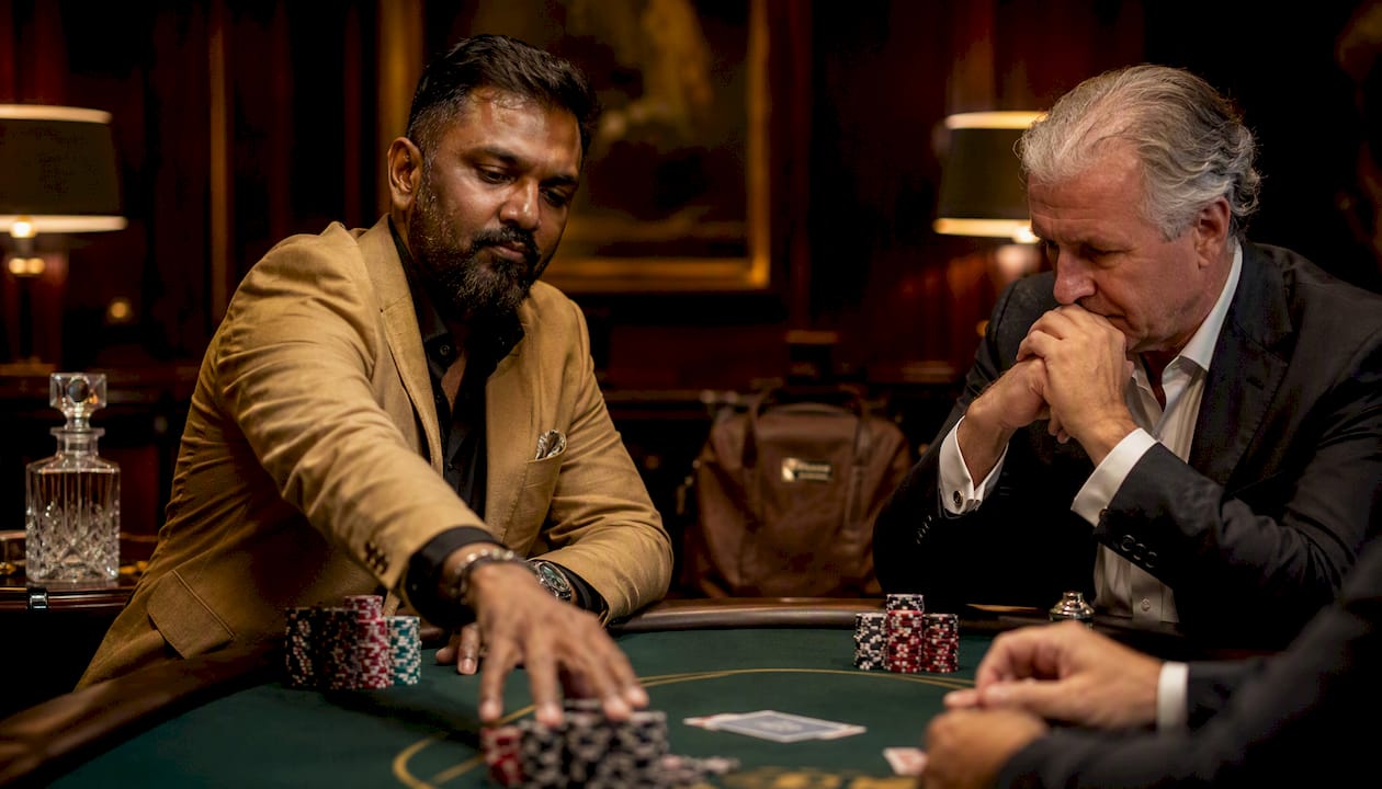 Players facing off during poker bubble stage all-in