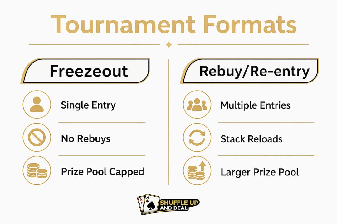Infographic comparing freezeout and rebuy tournament formats