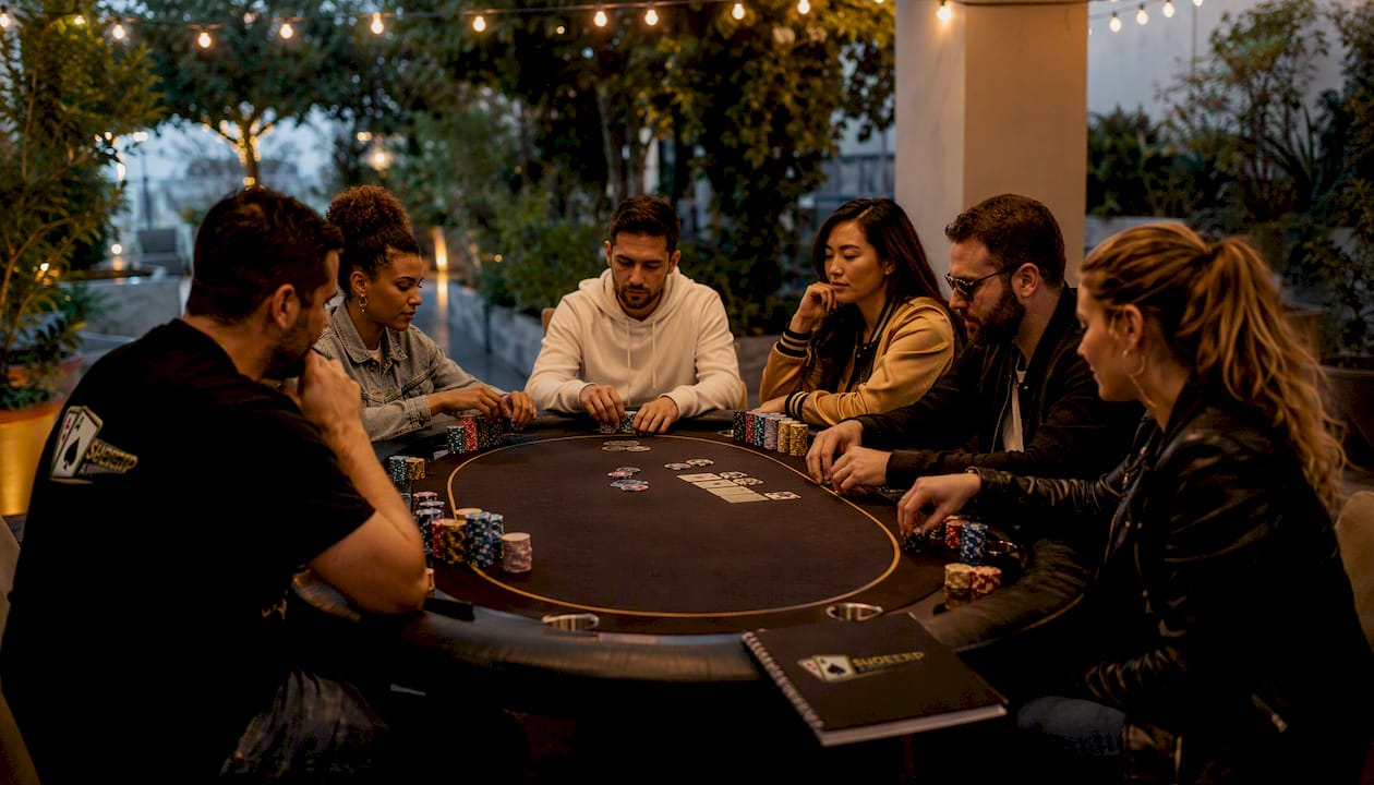 Players engaged in deep-stack poker tournament