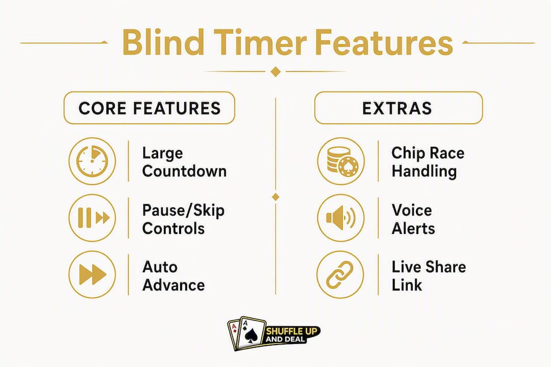 Infographic comparing core features and extras of poker blind timers
