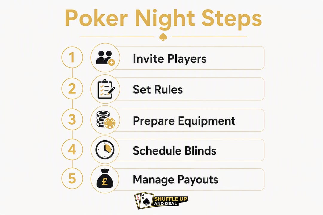 Infographic showing step-by-step poker night setup