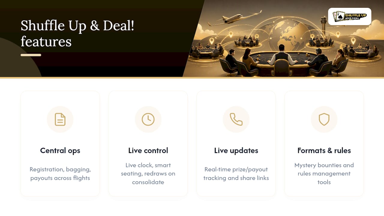 How Shuffle Up and Deal! support multi flight tournament organisers - overview diagram