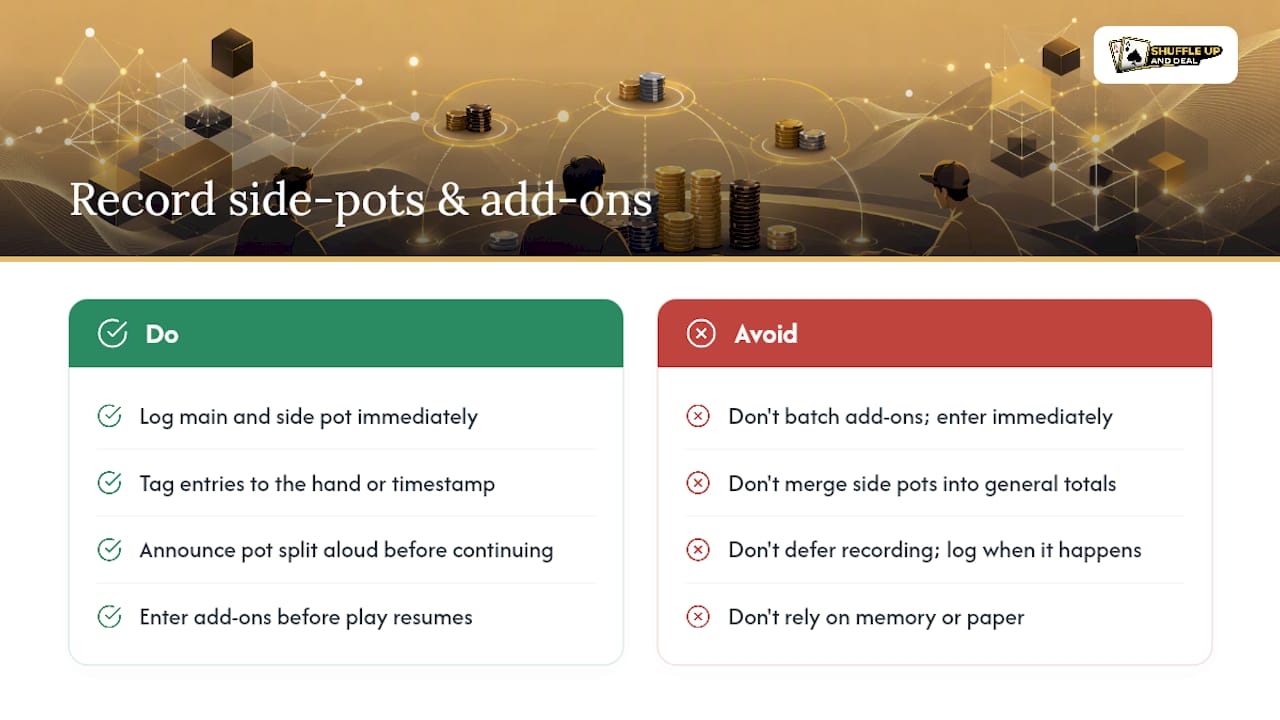 Methods for handling and recording side pots and add-ons - overview diagram