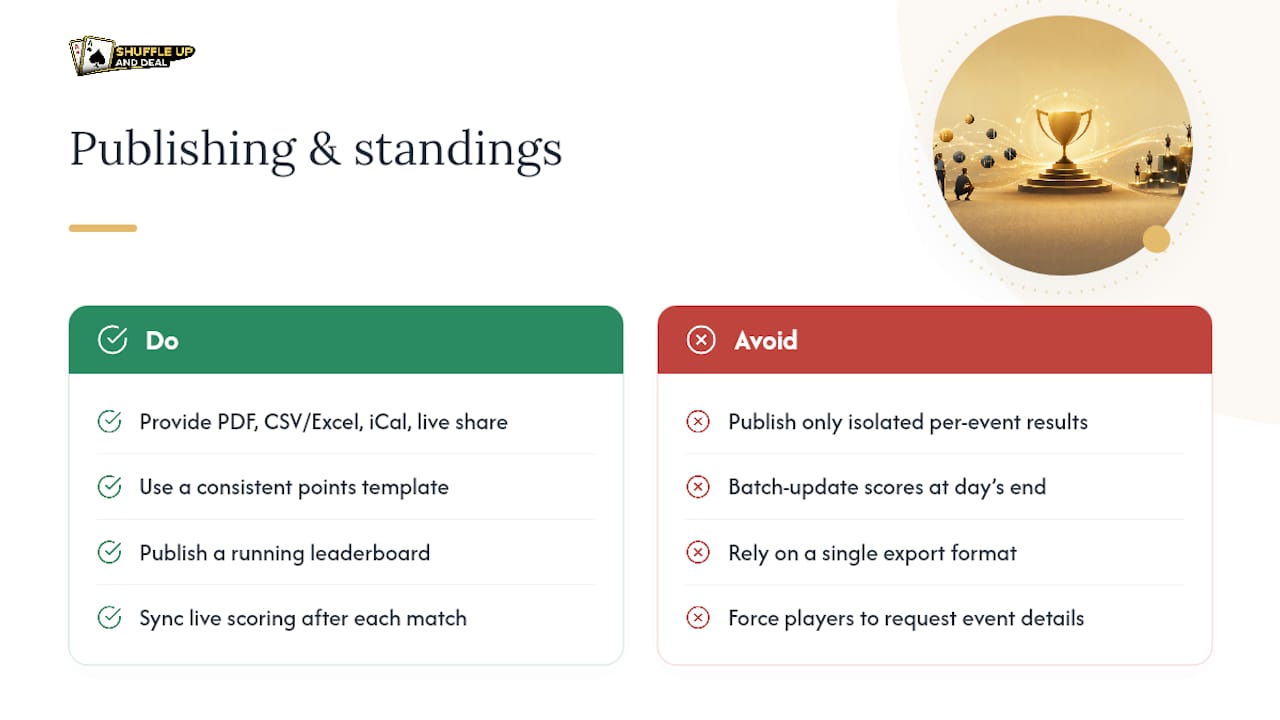 Publishing schedules and keeping standings current - overview diagram