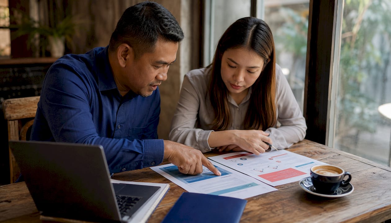 Two employees reviewing customized phishing training content