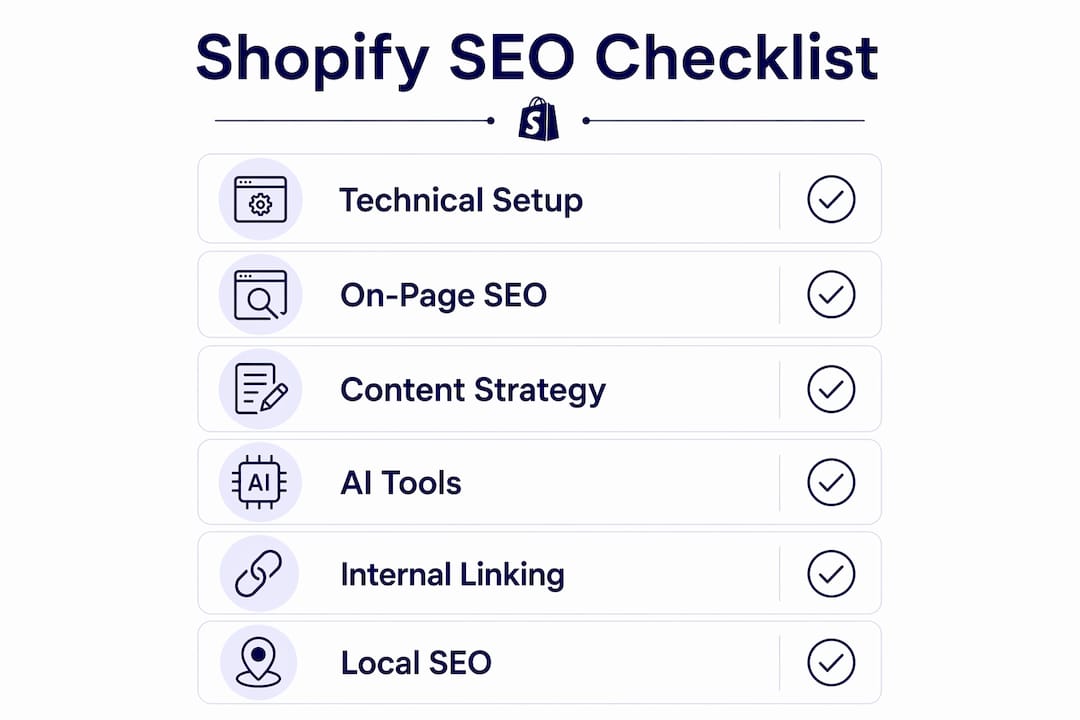Infographic illustrating Shopify SEO checklist steps