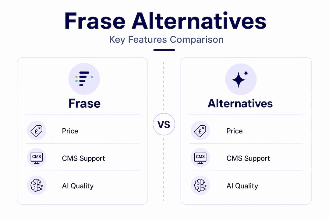 Infographic comparing Frase and alternatives features