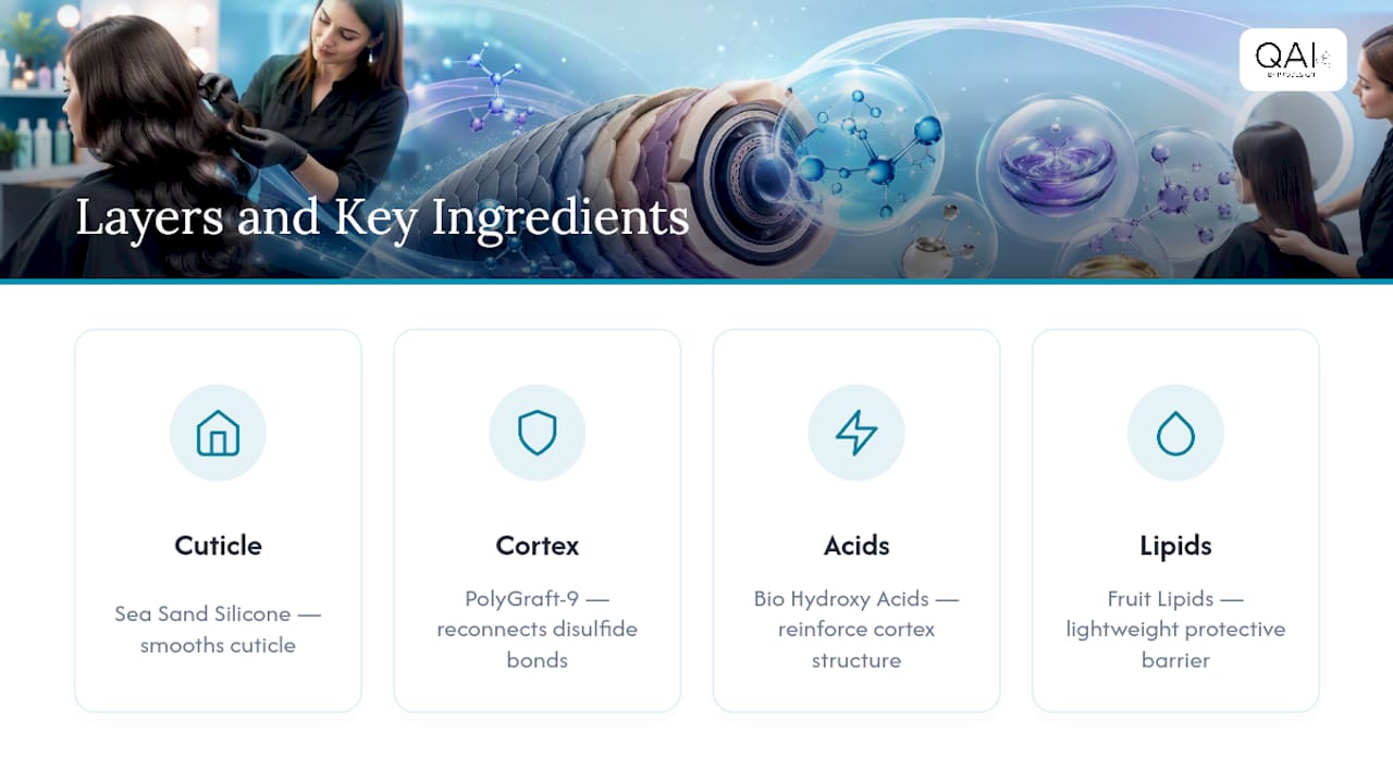 Diagram of hair layers and ingredient functions