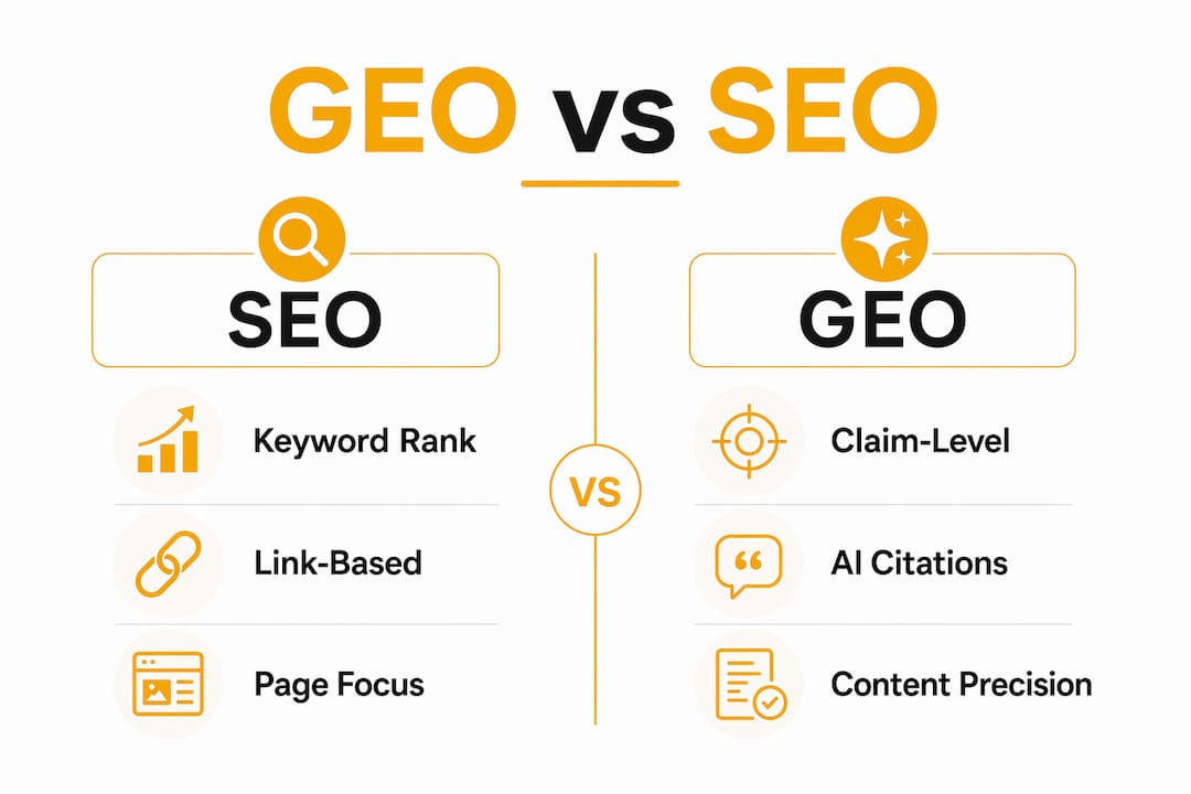Infographic comparing GEO and SEO differences