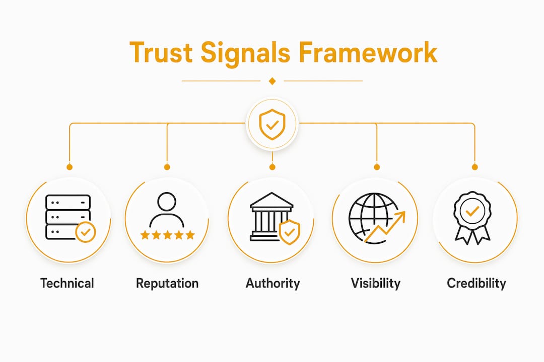 Infographic showing AI trust signals framework