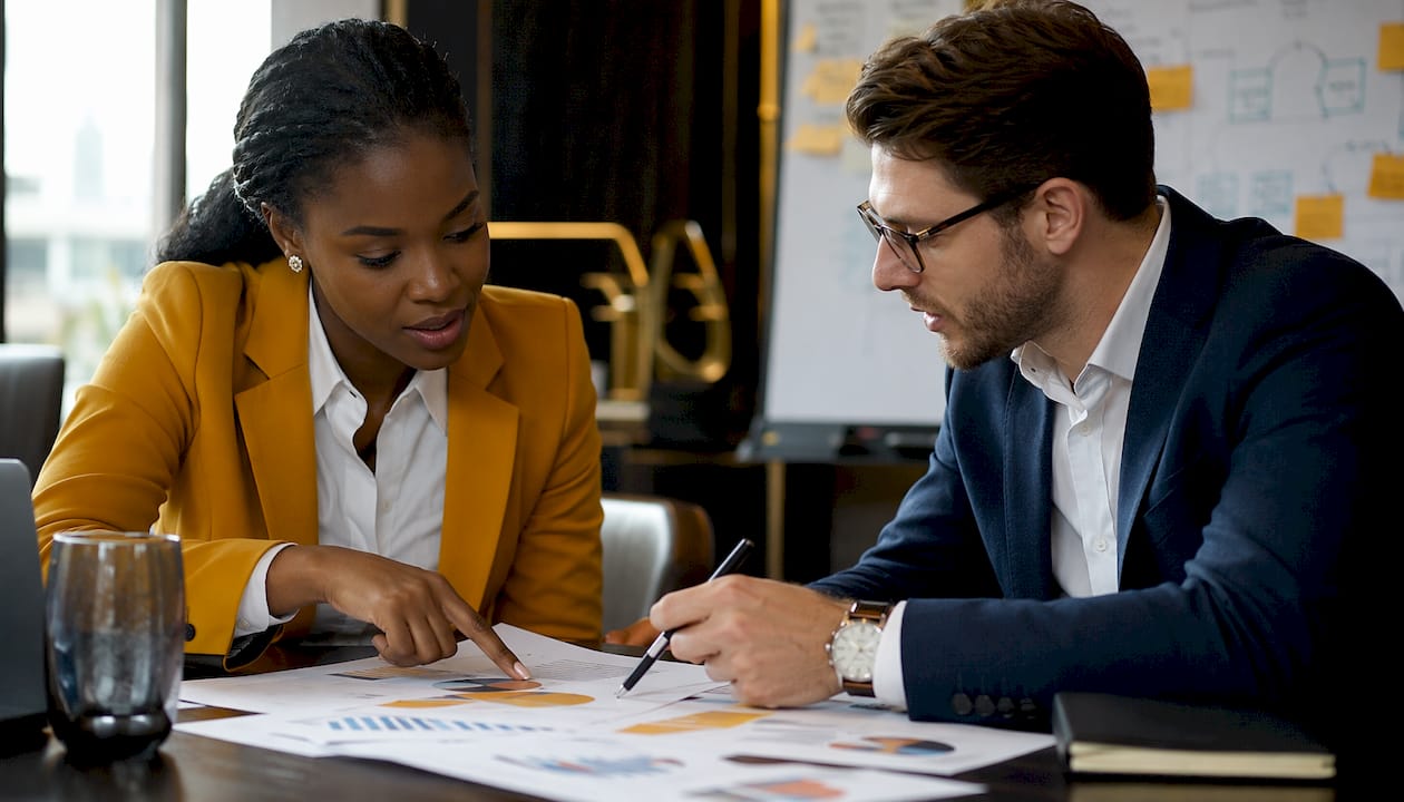 Diverse team discussing industry authority