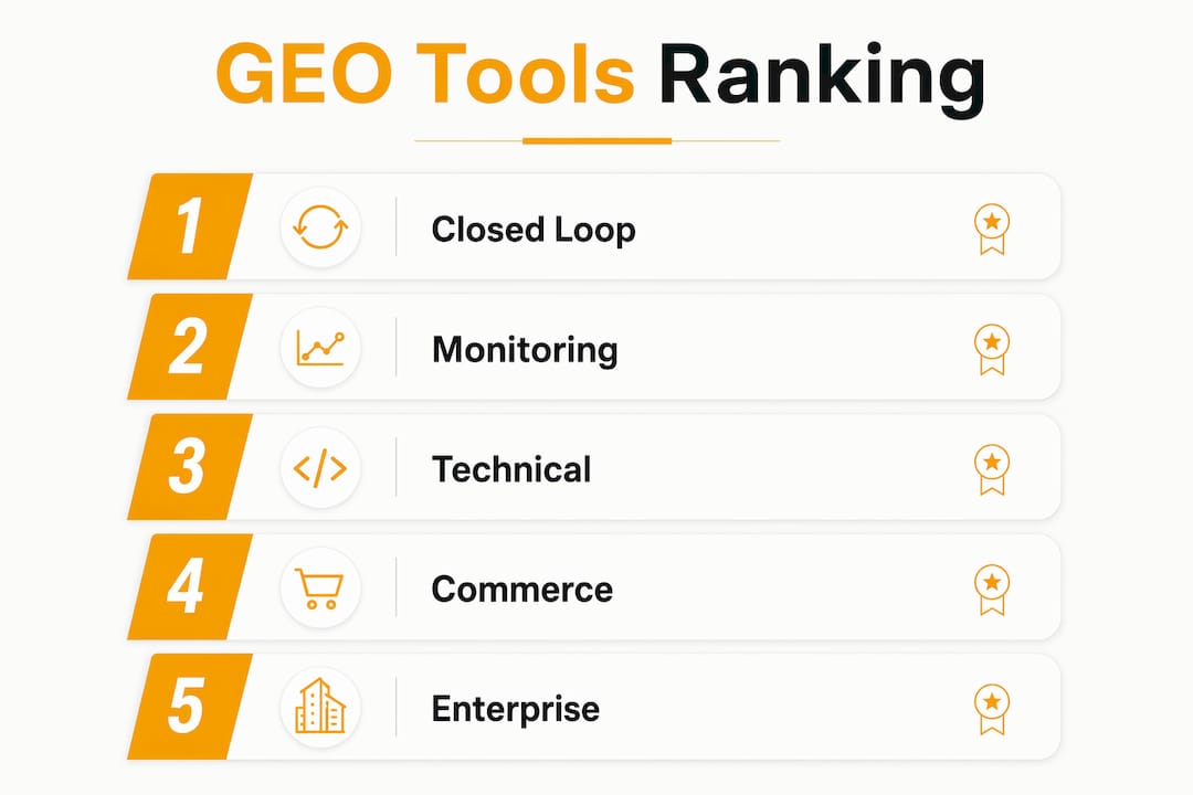 Infographic showing GEO tools ranked by category