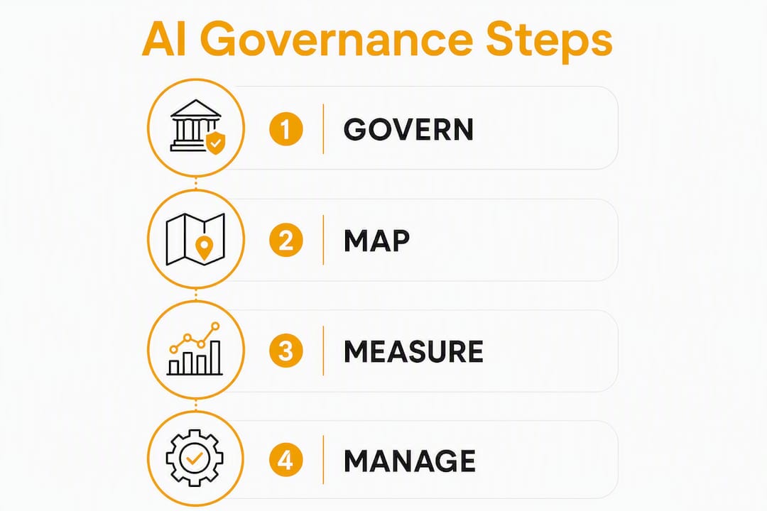 Infographic showing NIST AI RMF core functions for marketing