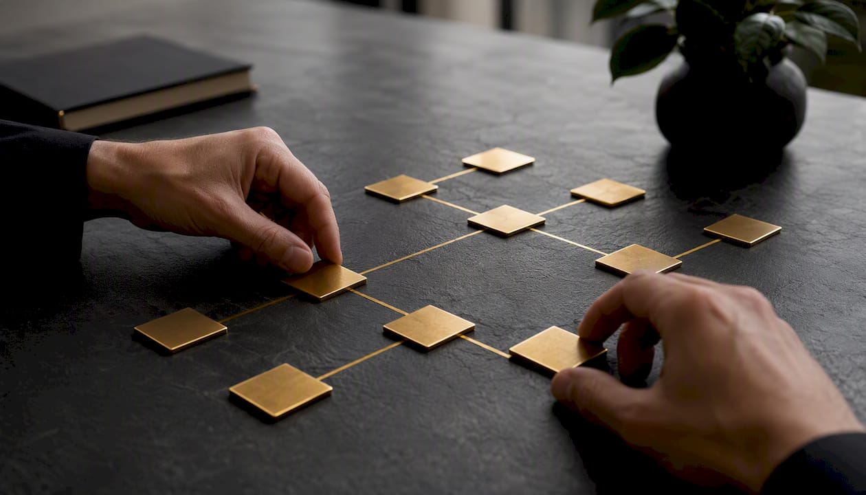 Hands indicating AI brand ranking tiers on data plates