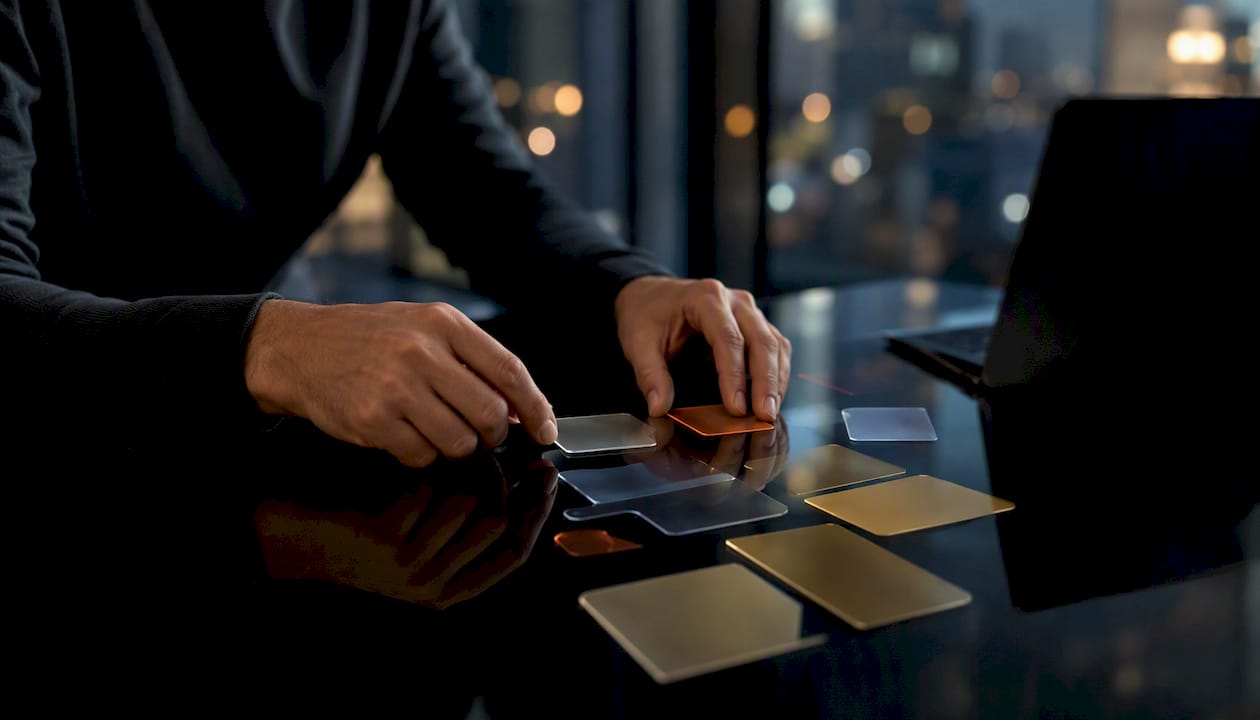 Hands placing AI citation source tokens
