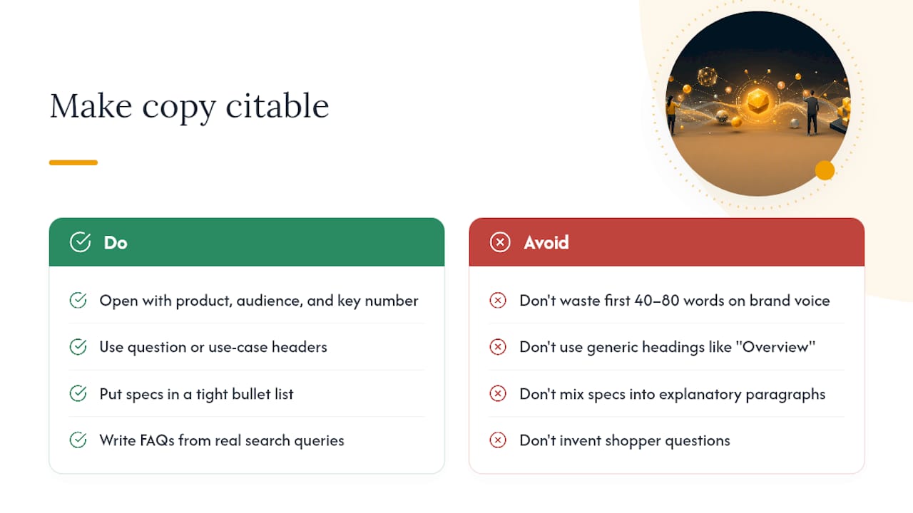How to Rewrite Product Copy and Headings So Passages Are Citable — overview diagram
