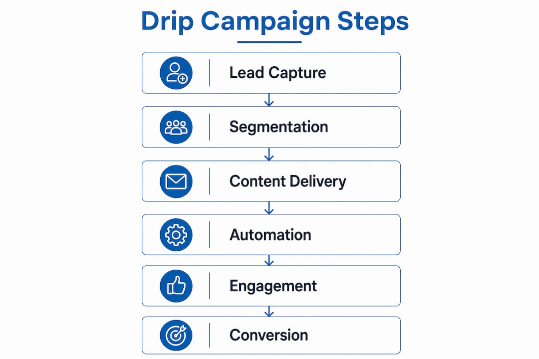 Infographic showing drip campaign workflow