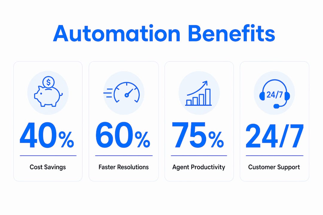 Infographic highlighting call center automation benefits with key statistics