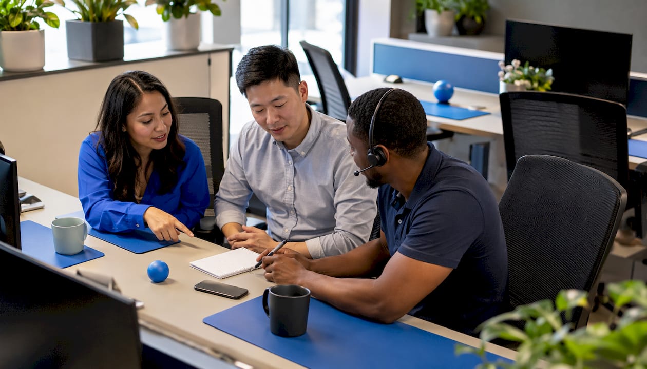 Call center agents collaborating on tasks