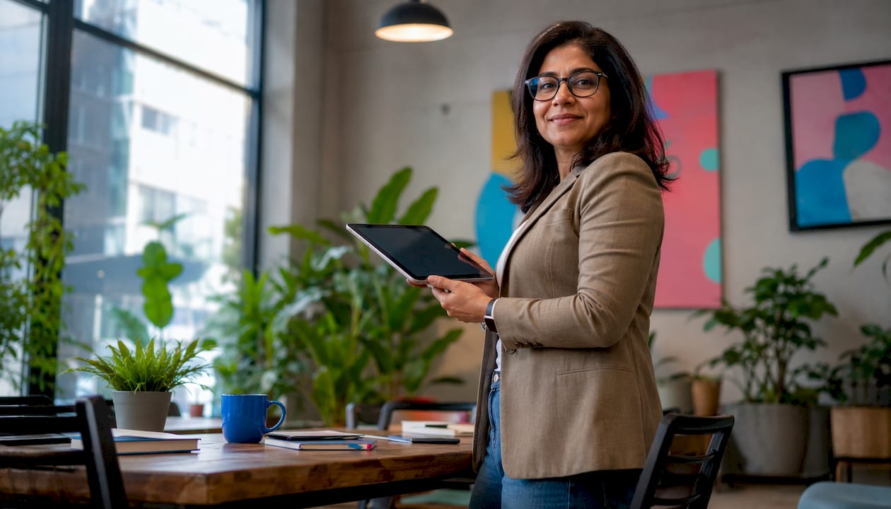 Call center manager reviewing automation technology