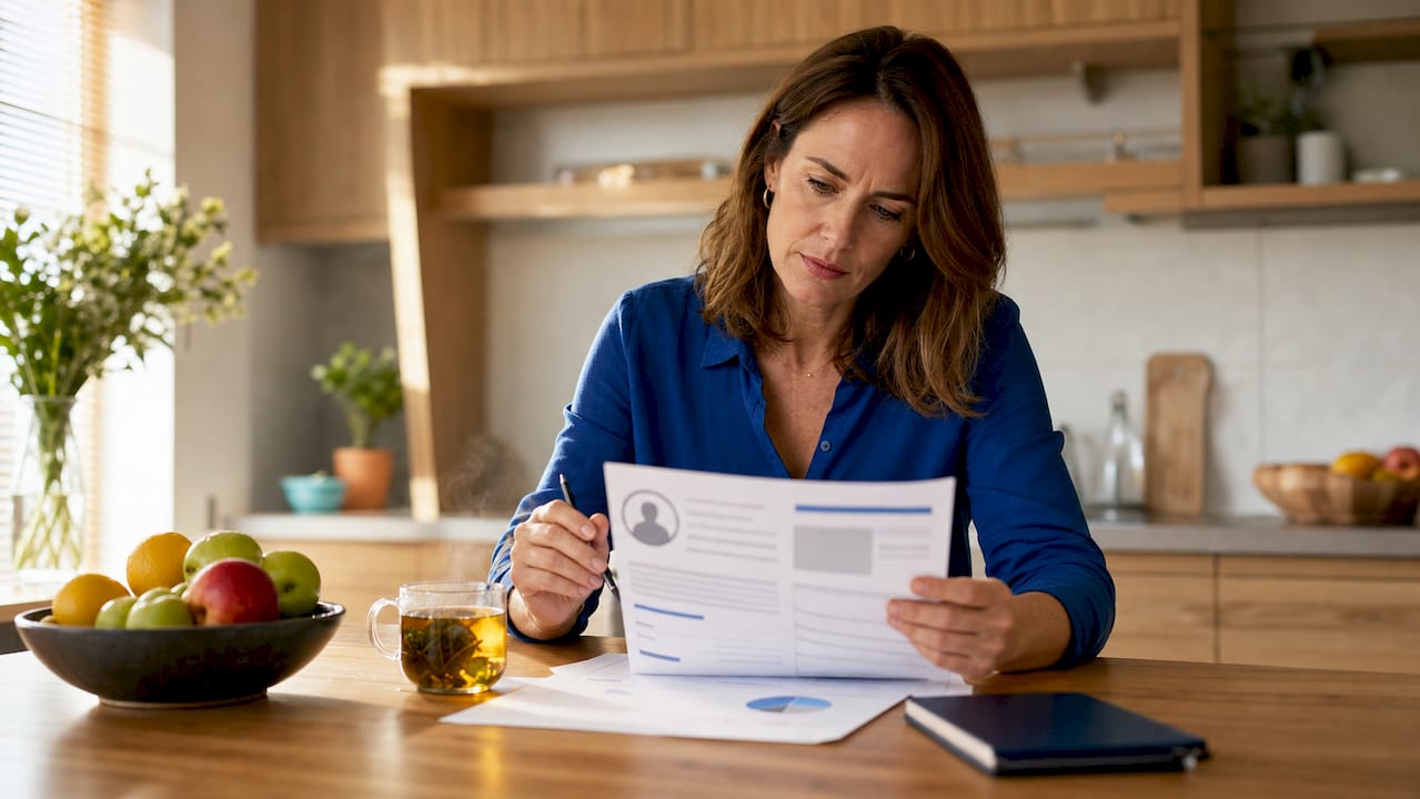 Founder reviewing candidate profile thoughtfully