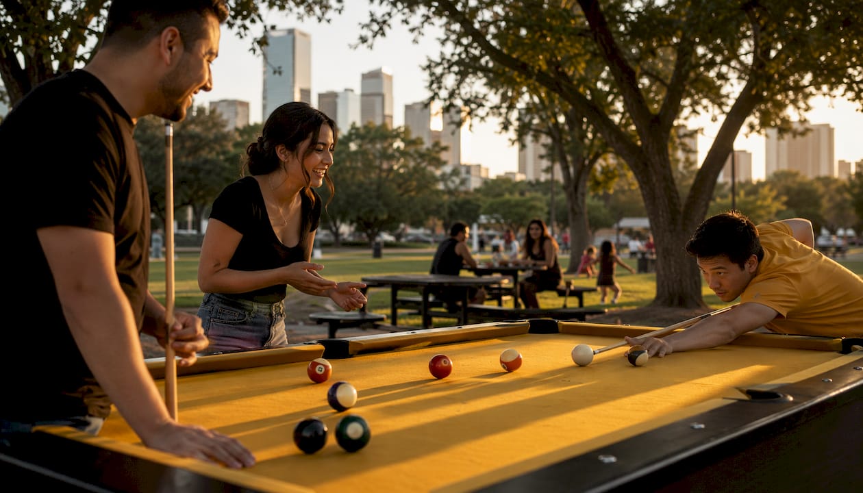 Group playing pool at Houston recreation center