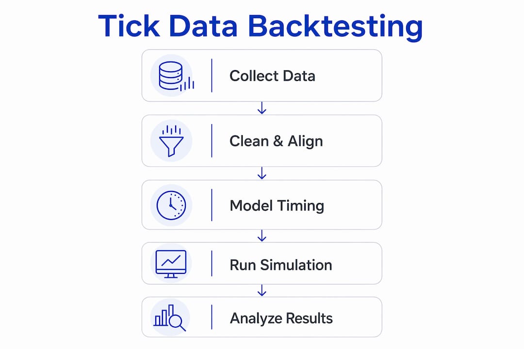 Infographic showing tick data backtesting process steps
