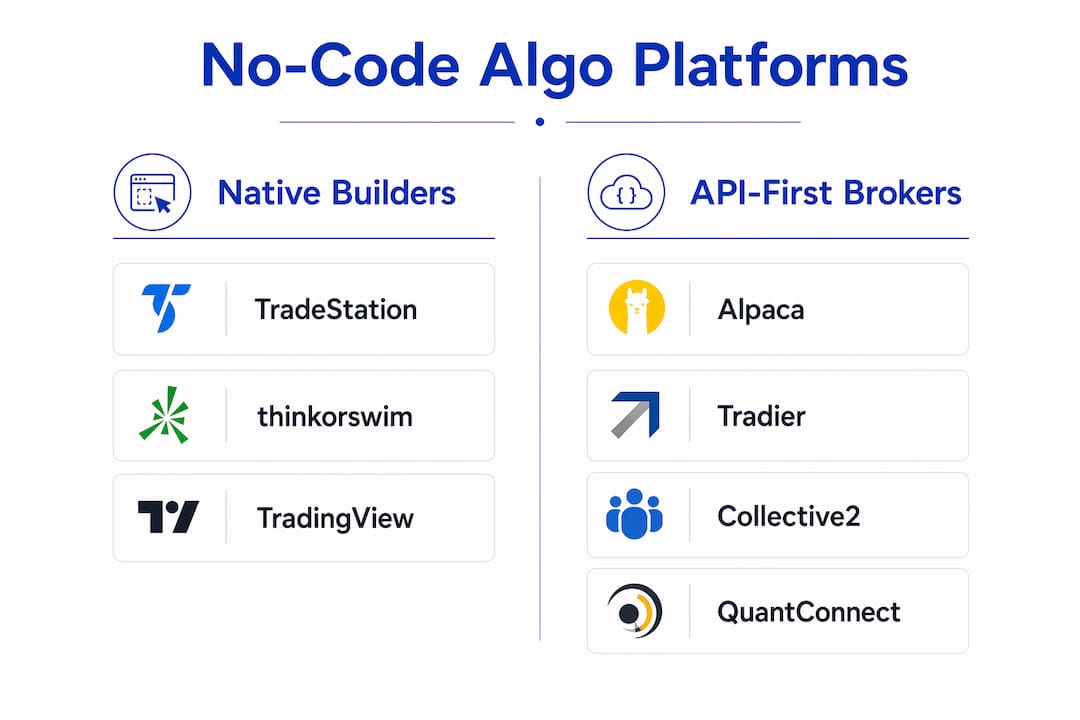 Infographic comparing no-code algorithm trading platforms