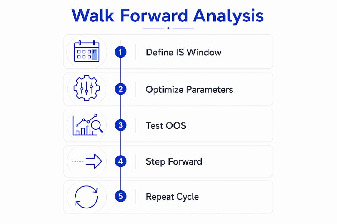 Infographic showing walk forward analysis steps in process flow