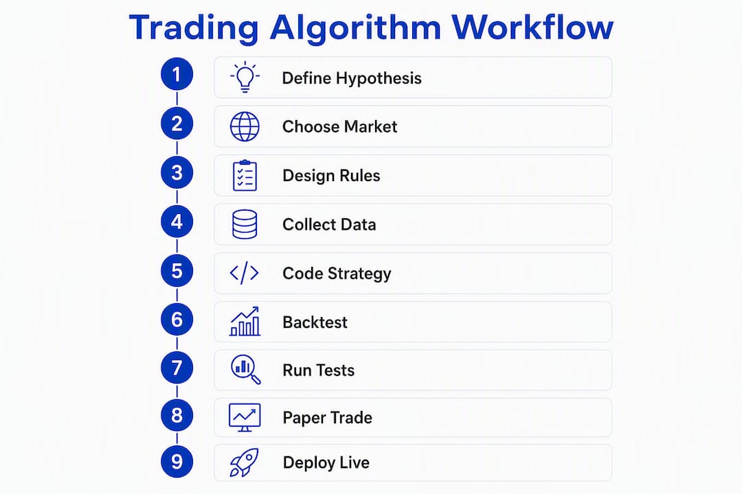Infographic showing trading algorithm building steps