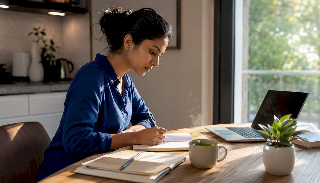 Woman planning algorithmic trading strategy