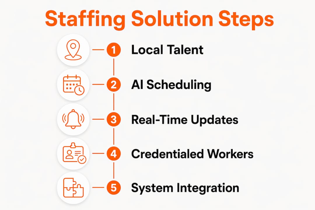 Infographic showing key steps in last-minute staffing solutions