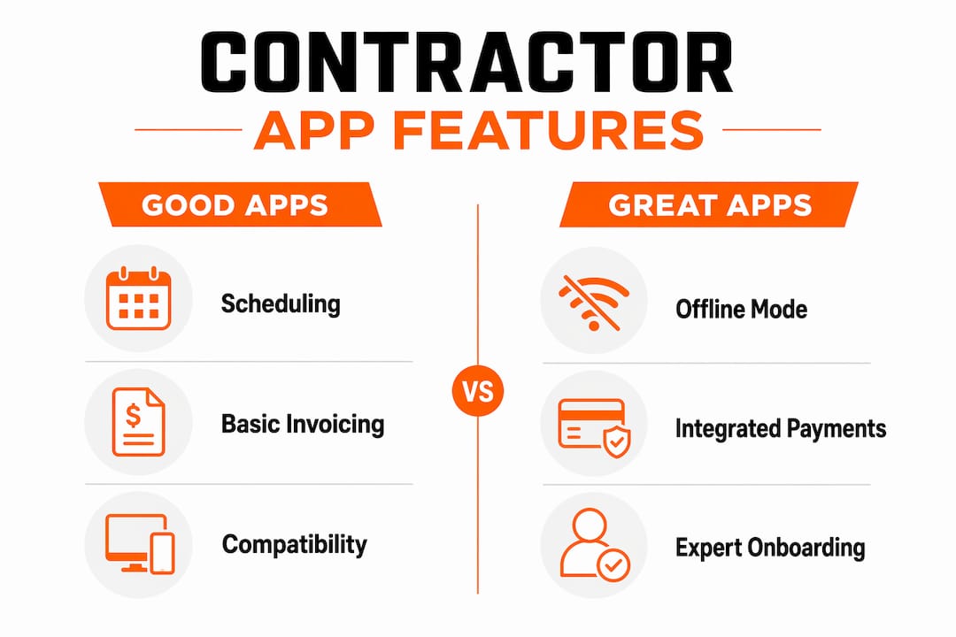 Infographic comparing good and great contractor app features