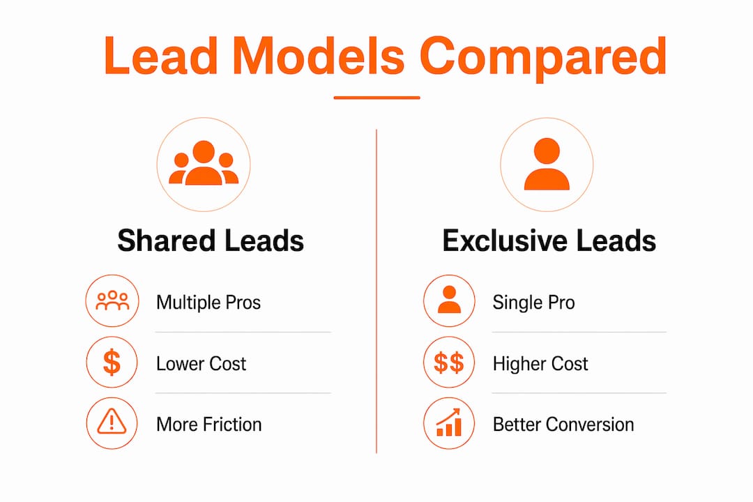 Infographic comparing shared and exclusive lead models