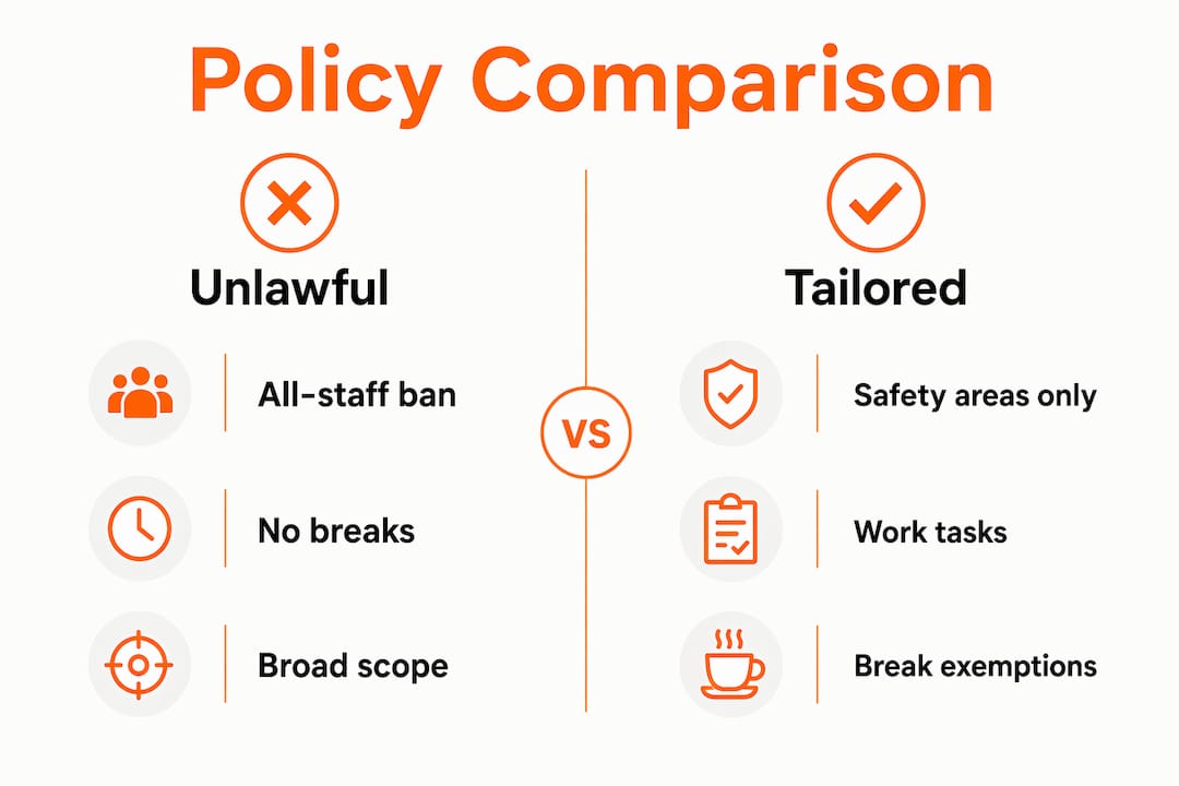 Infographic comparing unlawful and lawful English-only policies