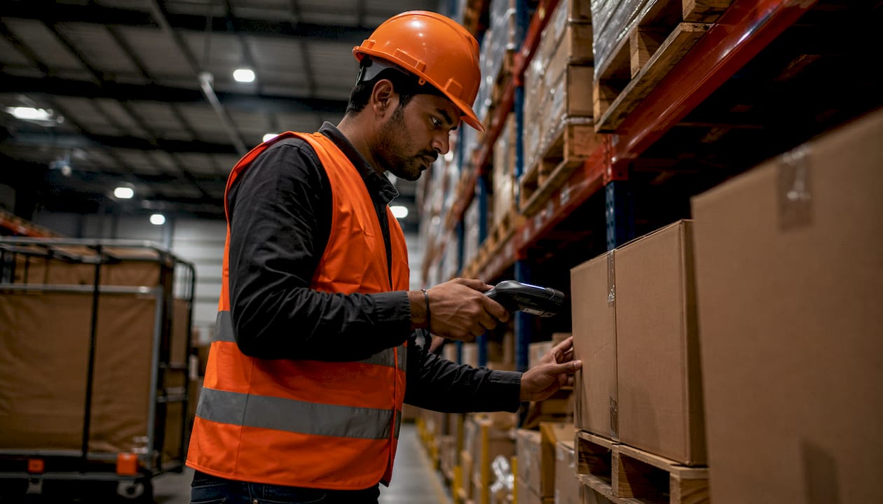 Warehouse gig worker scanning inventory