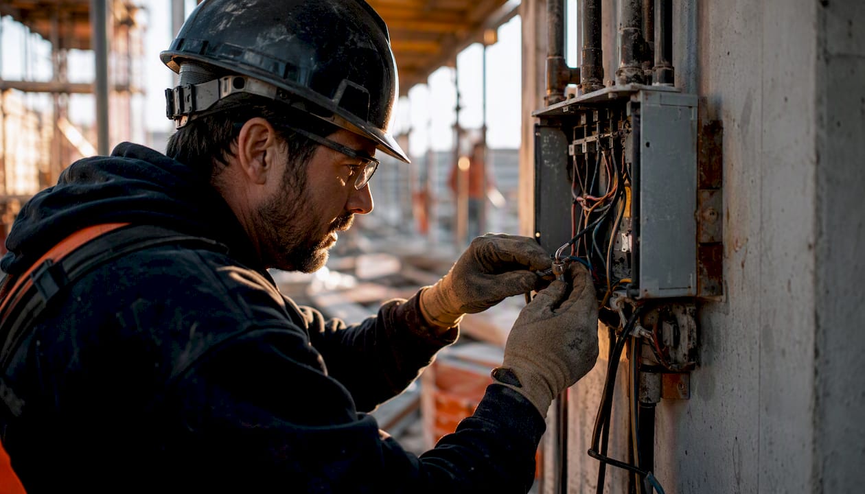 Worker repairing electrical wiring