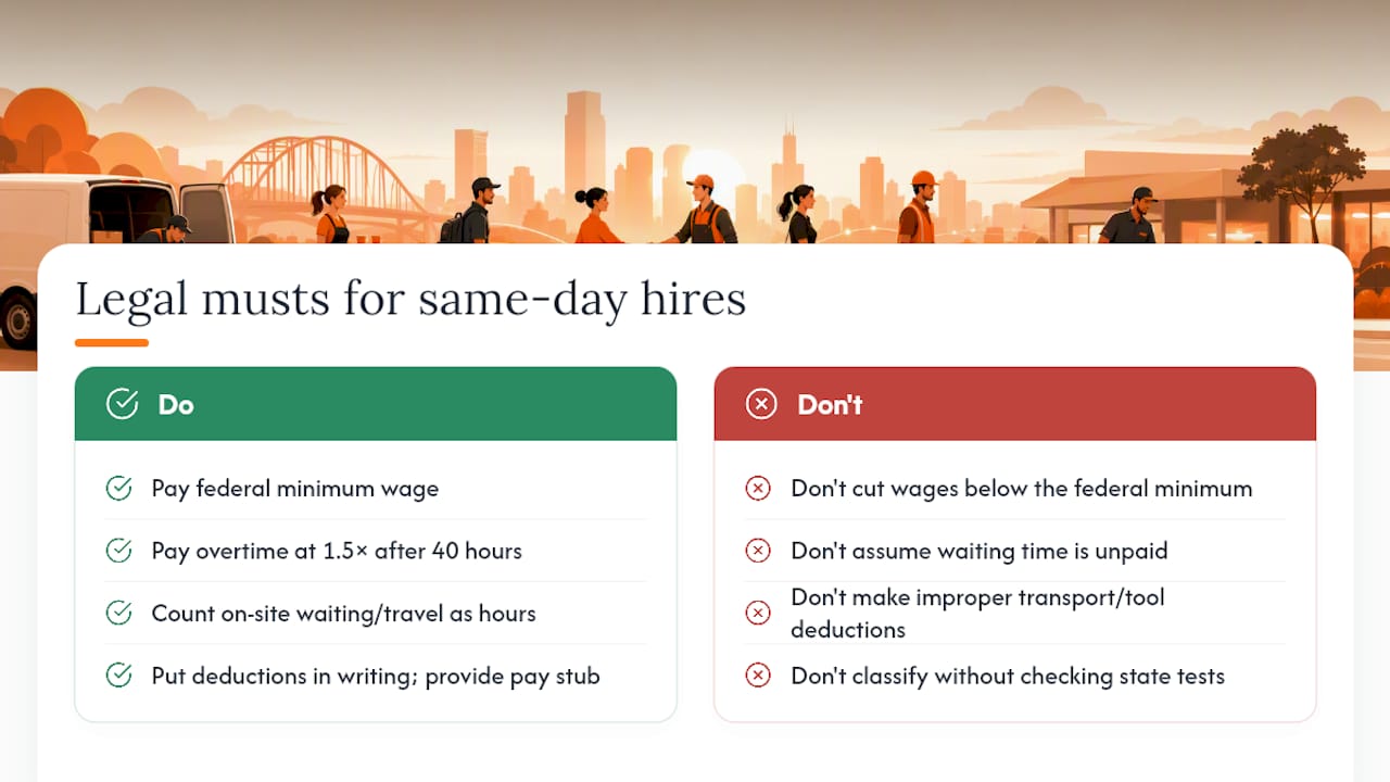 What U.S. law requires when you hire same-day labor — overview diagram