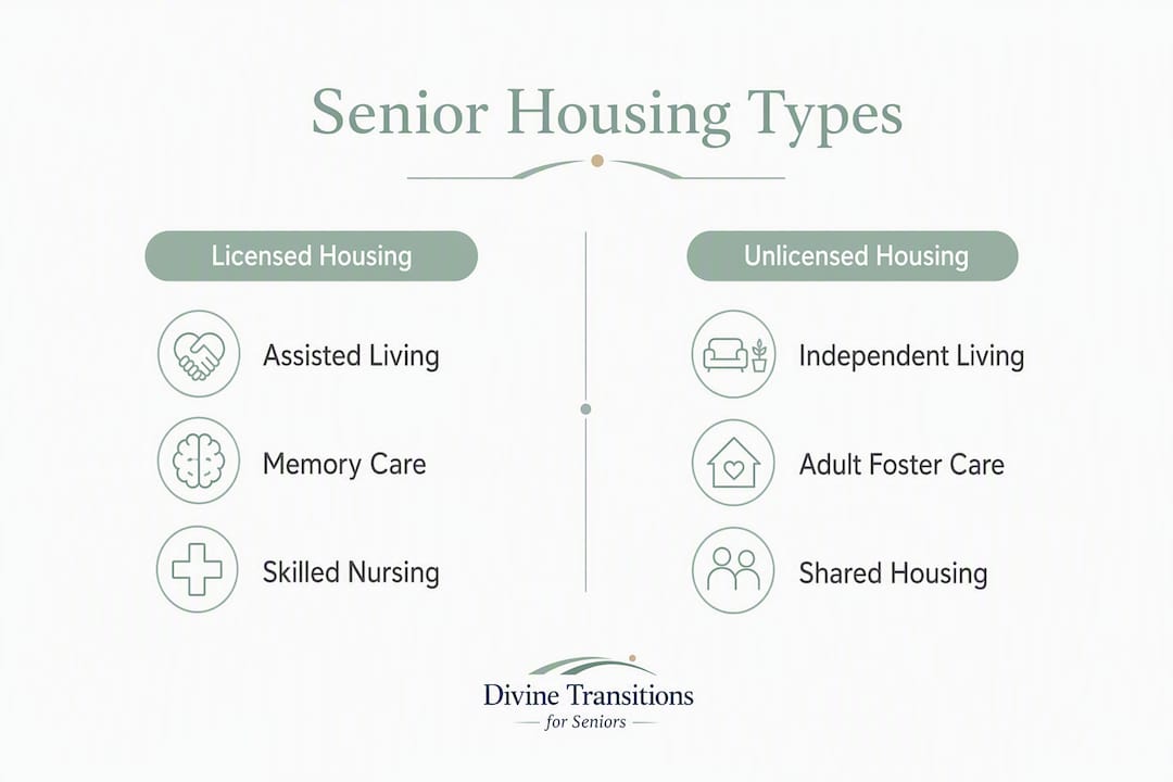 Infographic comparing types of senior housing in Oregon