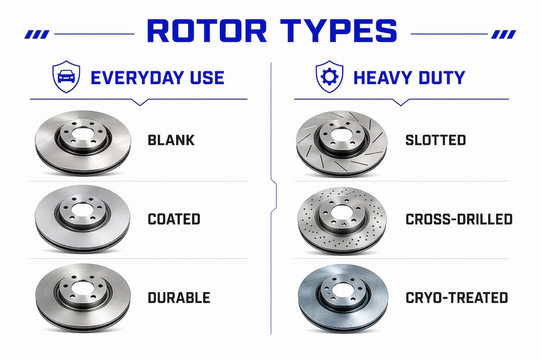 Infographic comparing rotor types for everyday use vs heavy duty