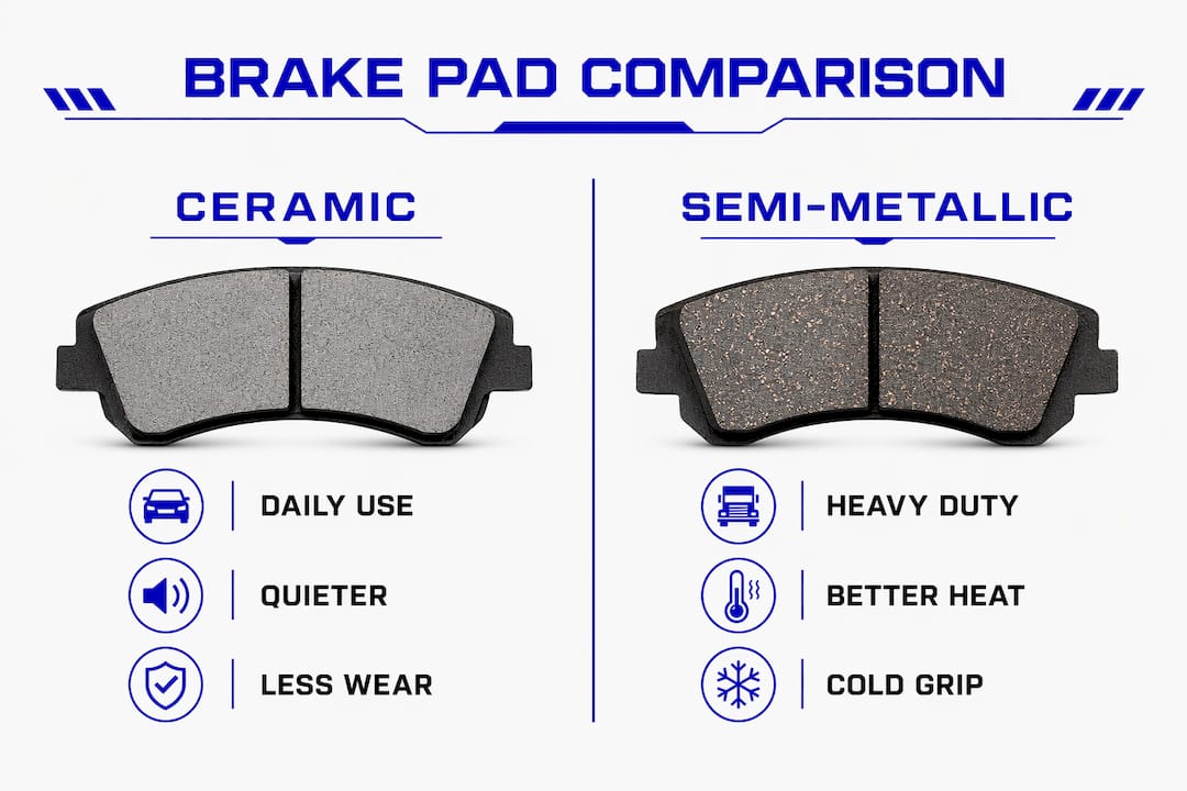 Infographic comparing ceramic and semi-metallic brake pads