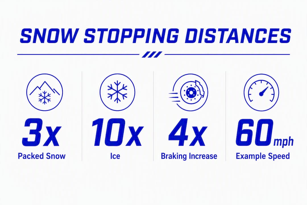 Infographic showing snow stopping distance key statistics